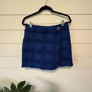 House of Harlow 1960 Navy Bouclé Check Mini Skirt with Shorts Knit Size S
